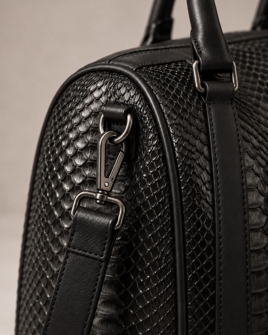 The Dom Bag in Black python, hardware detail