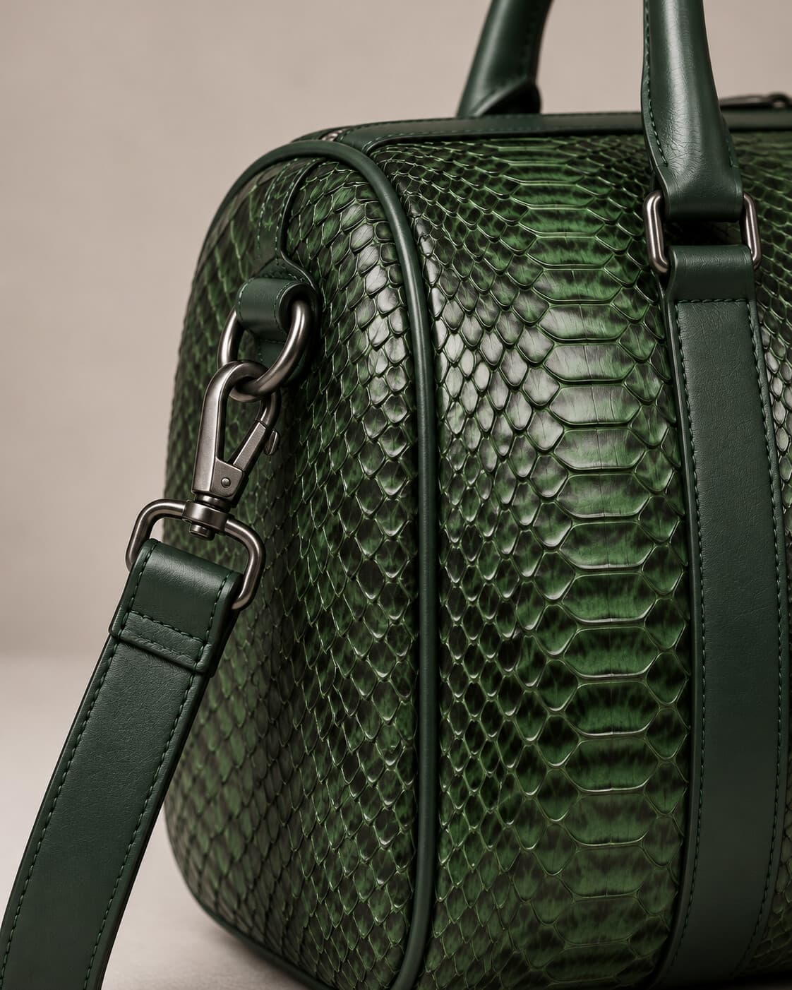 The Dom Bag in Forest Green python, hardware detail