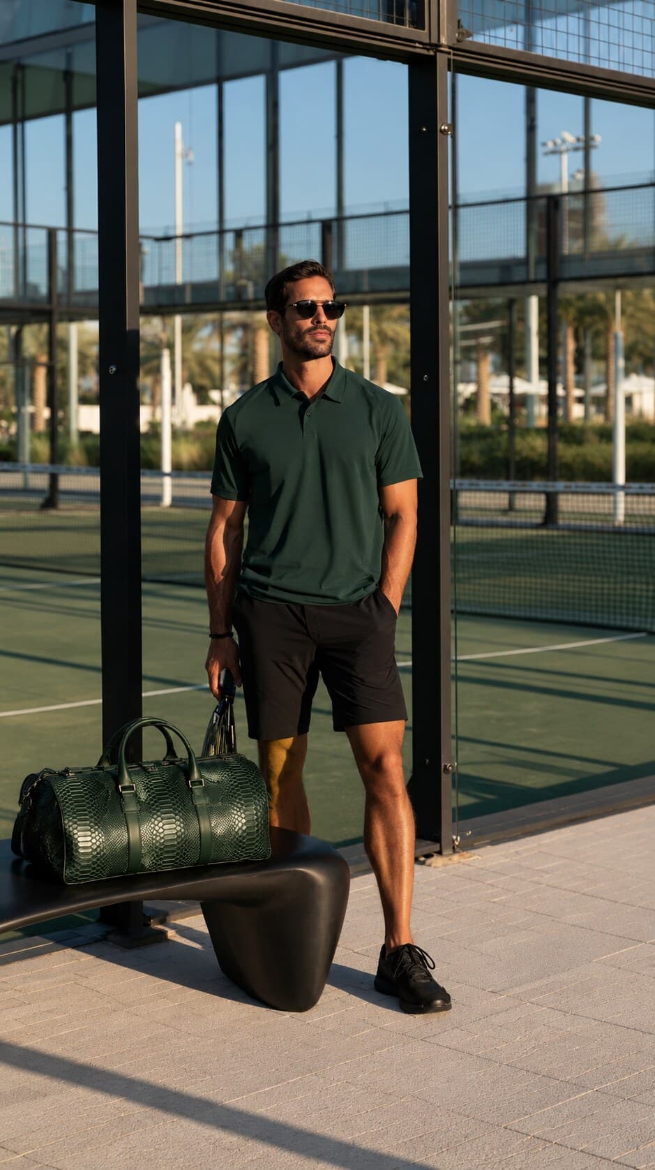 The Dom Bag in Forest Green, carried