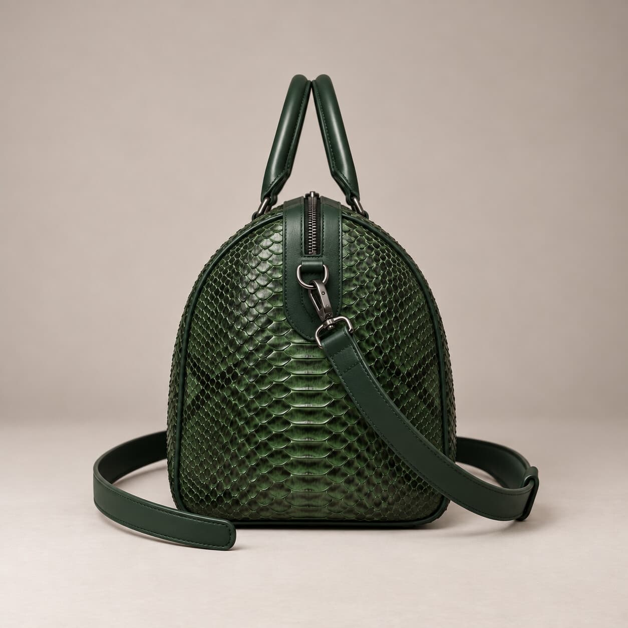 The Dom Bag in Forest Green, side view