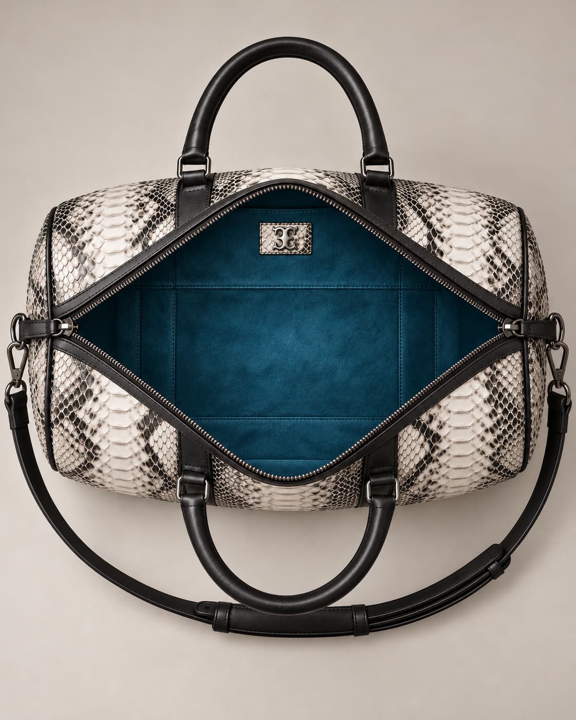 The Dom Bag in Himalayan Black python, interior view