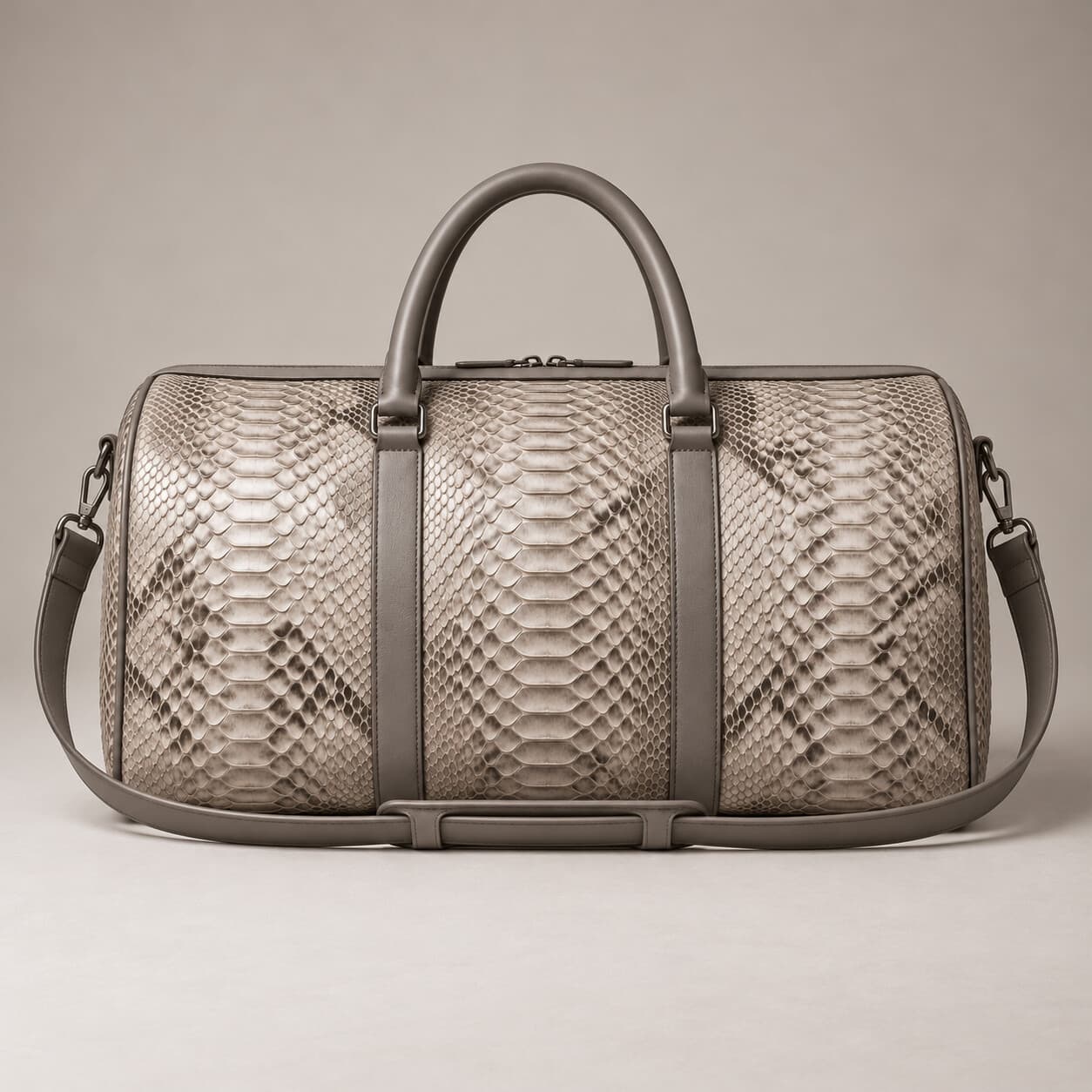 The Dom Bag in Himalayan Grey python, back view
