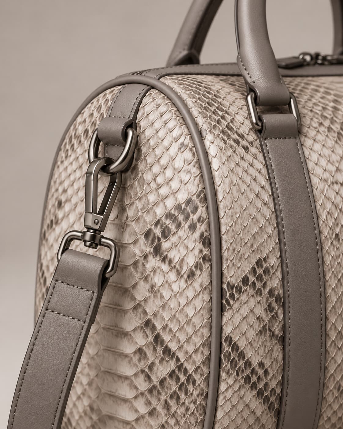 The Dom Bag in Himalayan Grey python, hardware detail