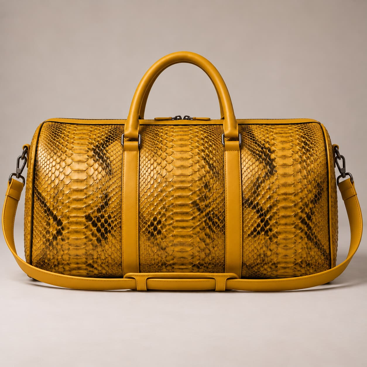 The Dom Bag in Mustard python, back view