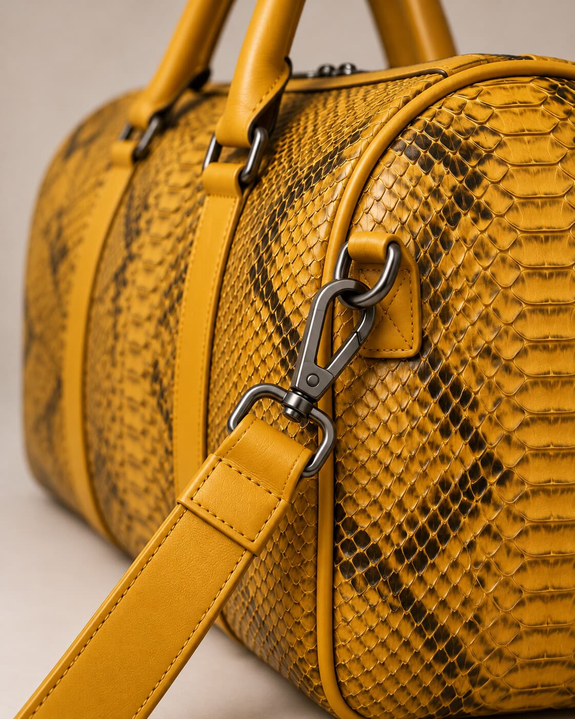 The Dom Bag in Mustard python, hardware detail