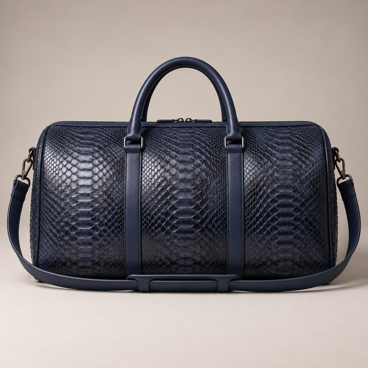 The Dom Bag in Navy python, back view