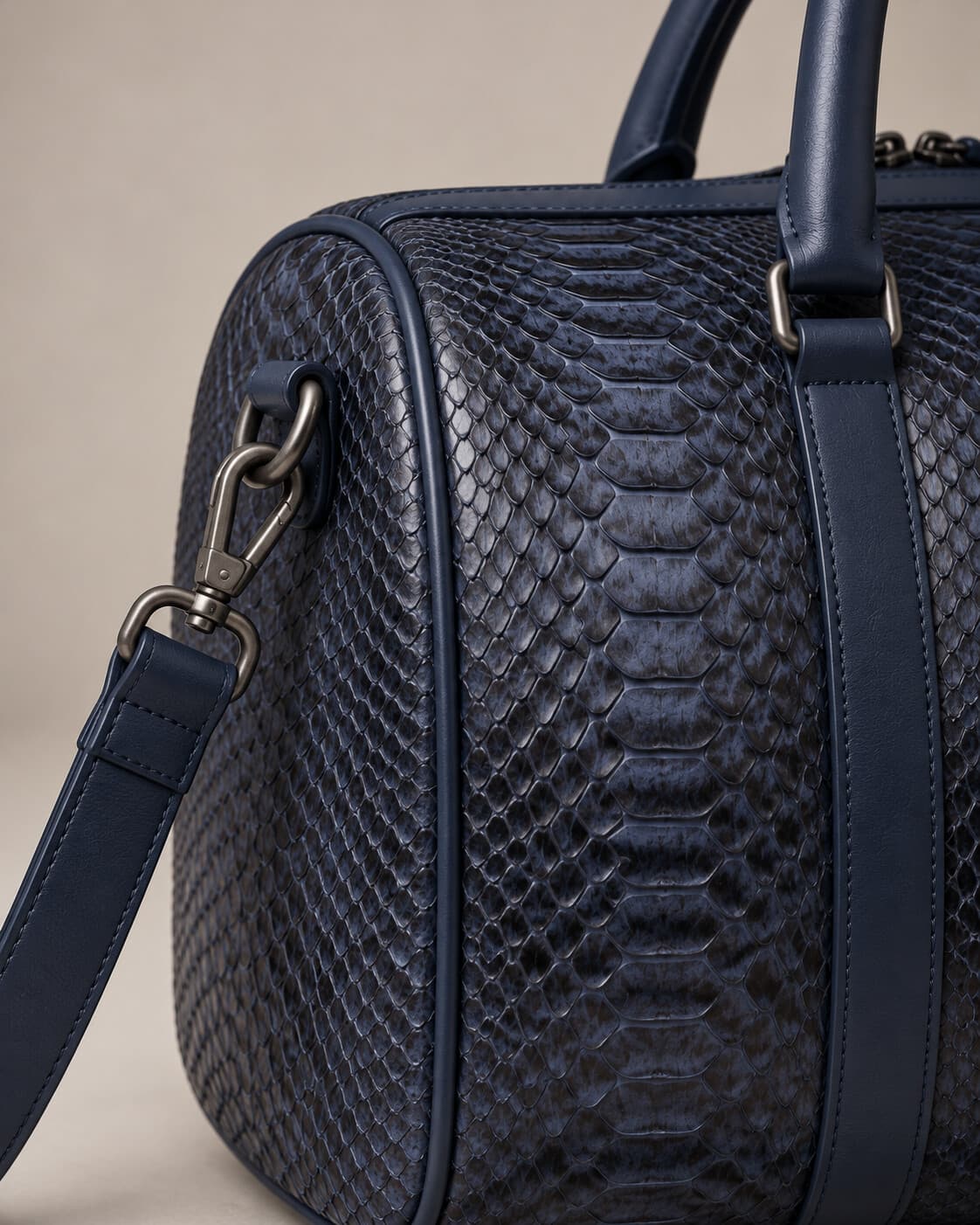 The Dom Bag in Navy python, hardware detail