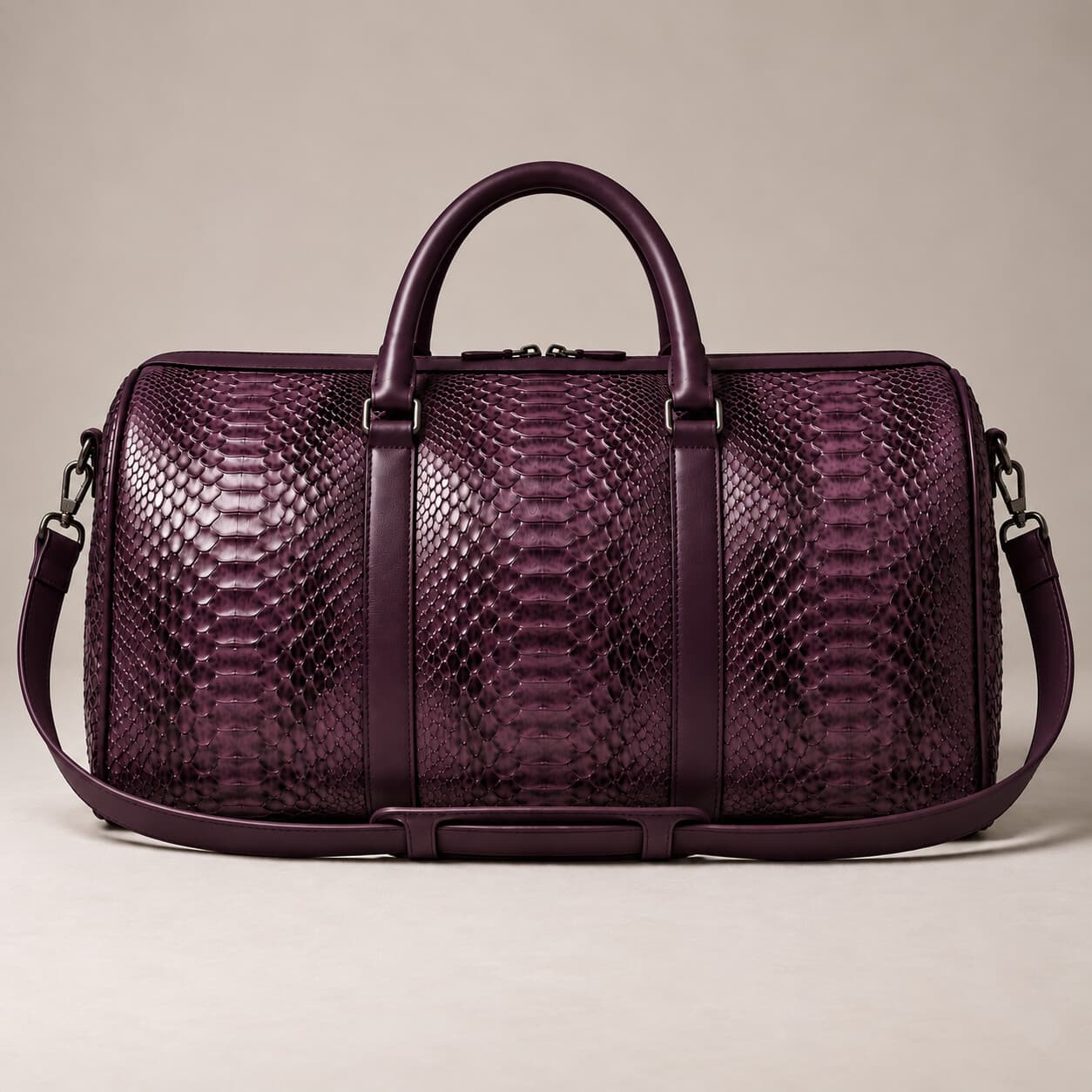 The Dom Bag in Plum python, back view