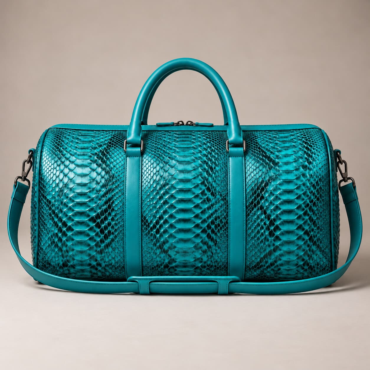 The Dom Bag in Turquoise python, back view