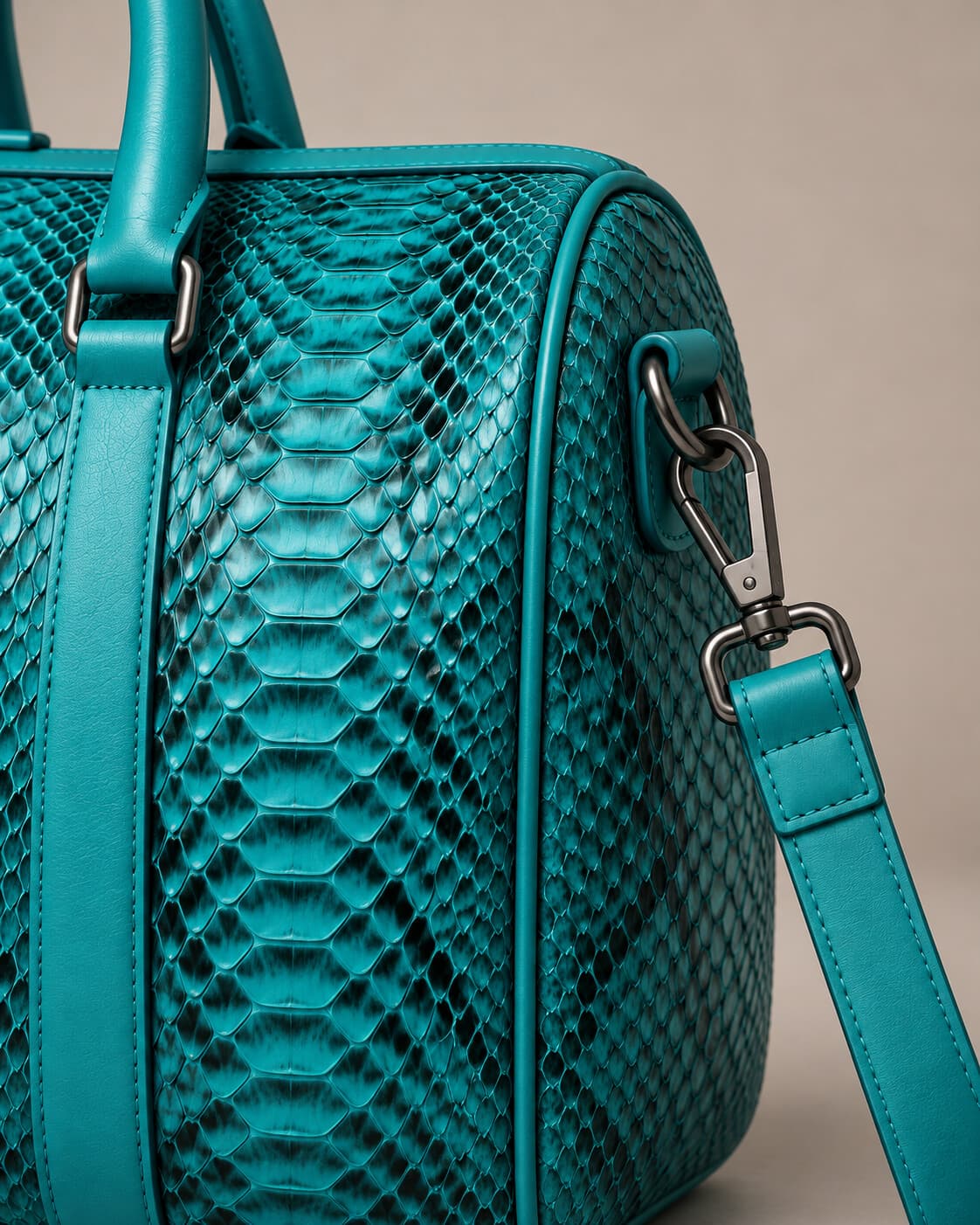 The Dom Bag in Turquoise python, hardware detail